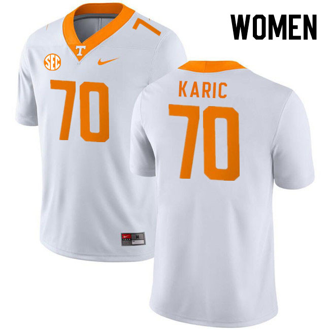 Women #70 Andrej Karic Tennessee Volunteers College Football Jerseys Stitched Sale-White